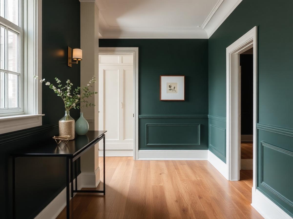 Couloir avec mur d'accent vert